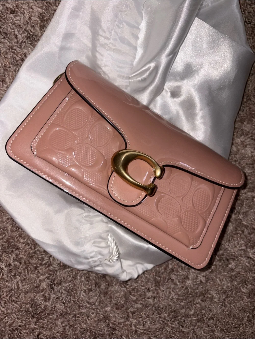 Coach Pink Patent Leather Signature C Buckle Crossbody